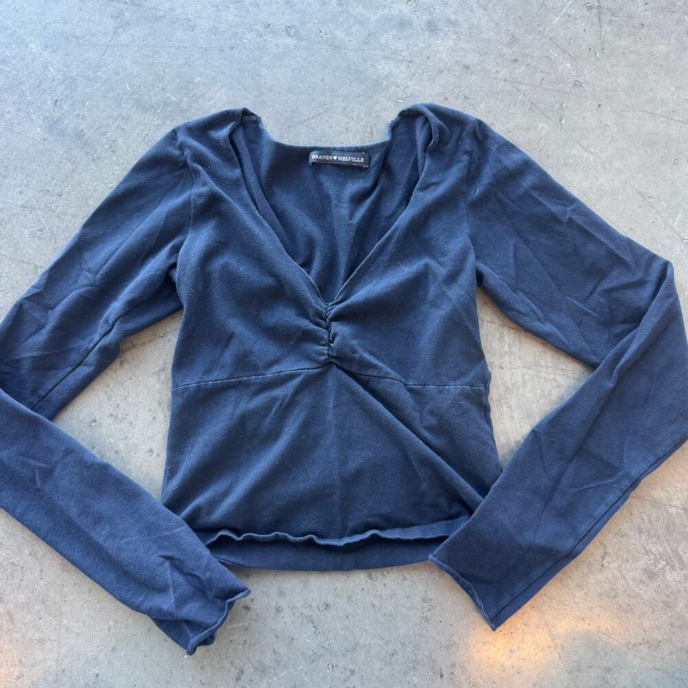 Vintage Y2k Brandy Melville Navy Scrunch Longsleeve Top Essentials Basic Top OS